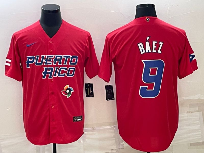 Men 2023 World Cub #9 Baez Red Nike MLB Jersey7->more jerseys->MLB Jersey